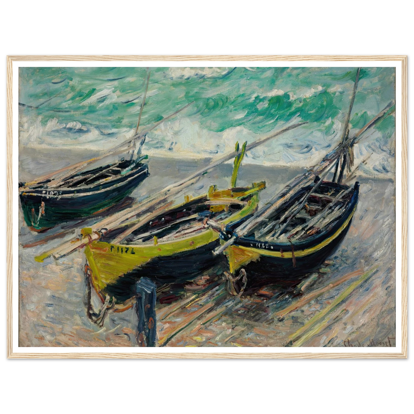 Three Fishing Boats Art Print | Claude Monet - Framed Poster - 30x40 cm / 12x16″ - Black frame