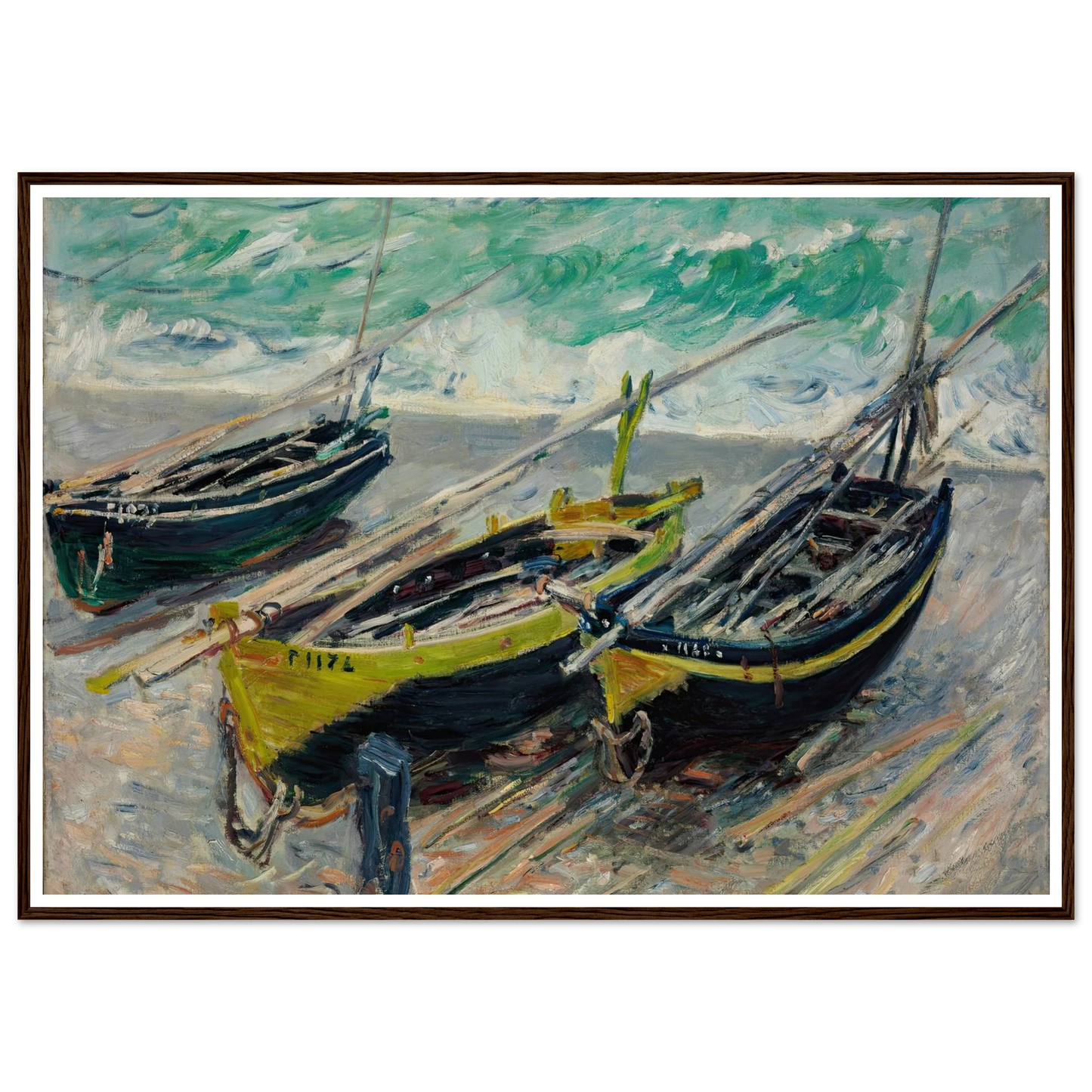 Three Fishing Boats Art Print | Claude Monet - Framed Poster - 30x40 cm / 12x16″ - Black frame