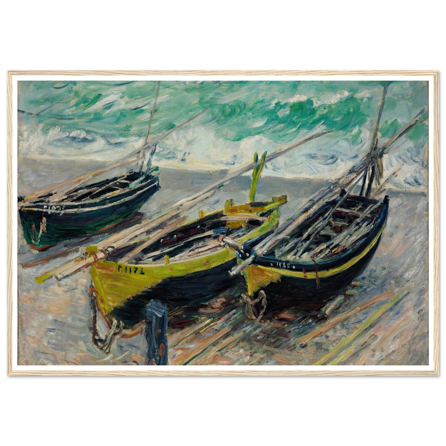 Three Fishing Boats Art Print | Claude Monet - Framed Poster - 30x40 cm / 12x16″ - Black frame