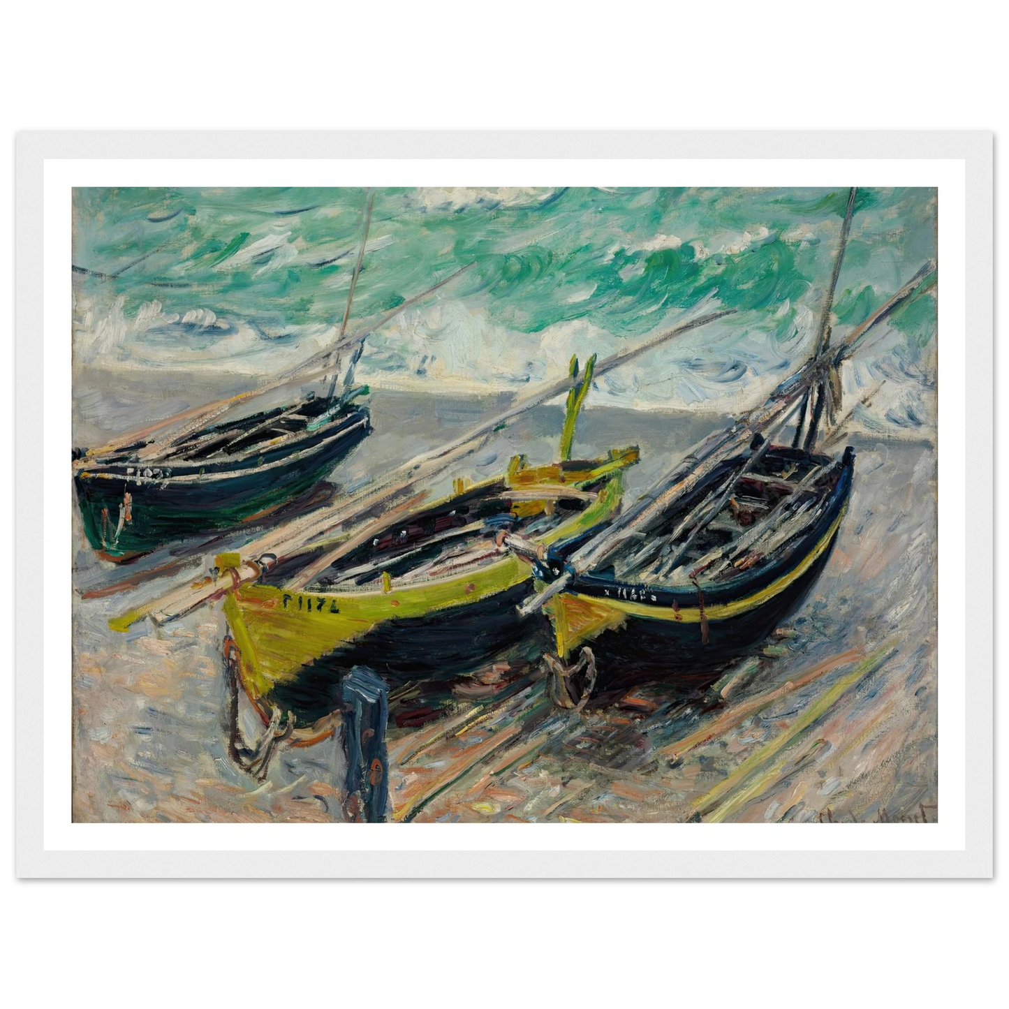 Three Fishing Boats Art Print | Claude Monet - Framed Poster - 30x40 cm / 12x16″ - Black frame