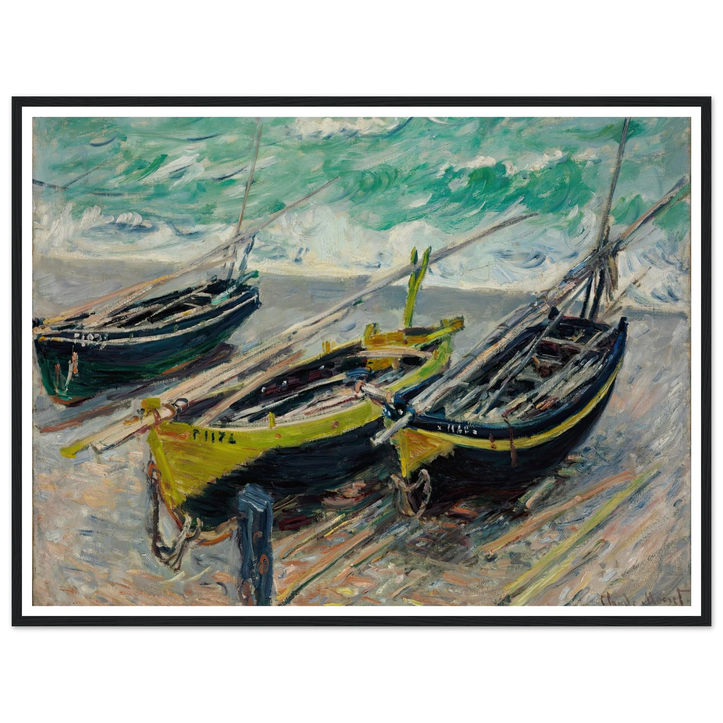 Three Fishing Boats Art Print | Claude Monet - Framed Poster - 30x40 cm / 12x16″ - Black frame