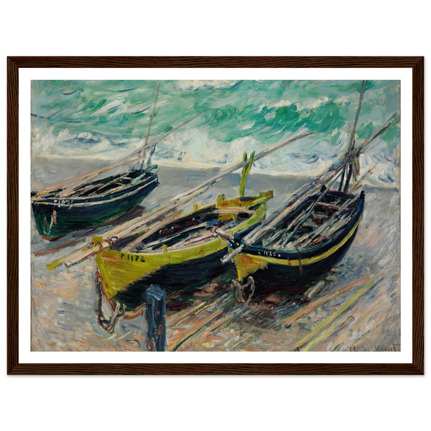 Three Fishing Boats Art Print | Claude Monet - Framed Poster - 30x40 cm / 12x16″ - Black frame