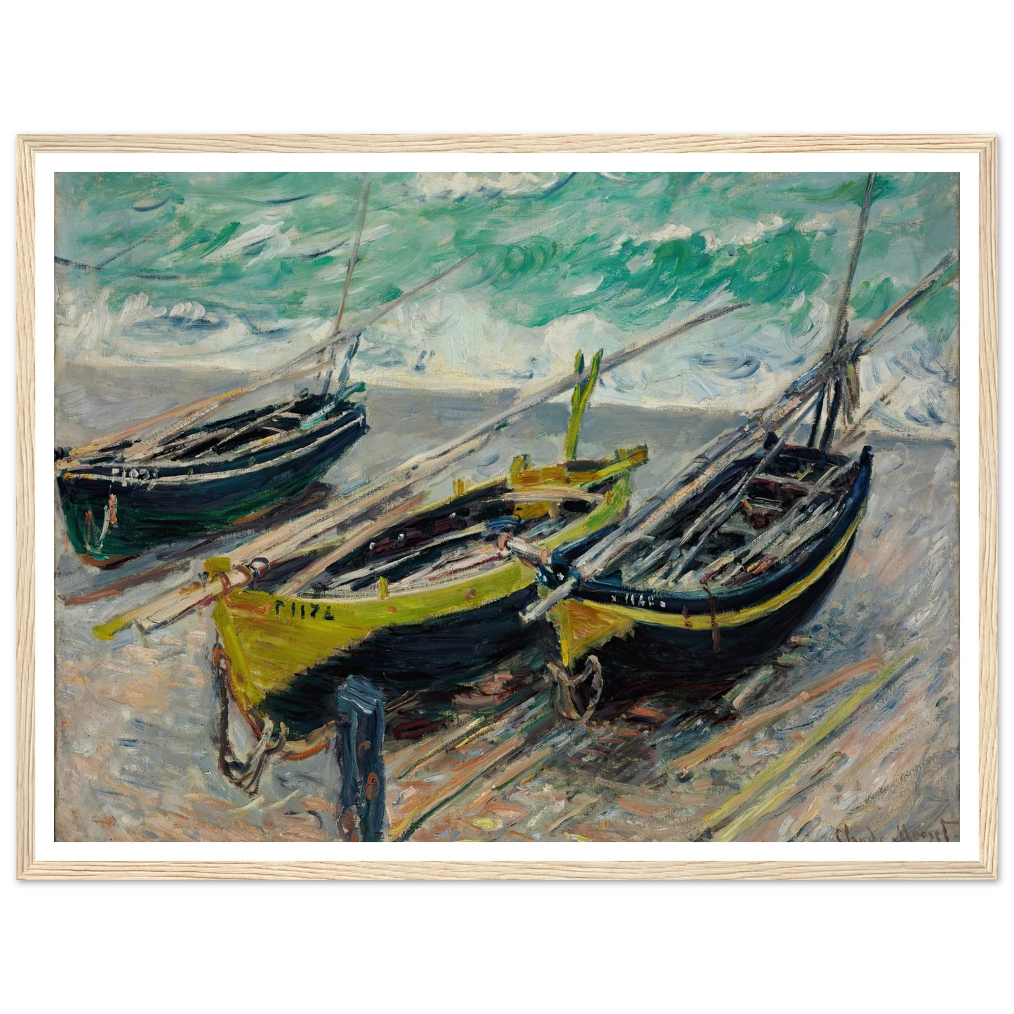 Three Fishing Boats Art Print | Claude Monet - Framed Poster - 30x40 cm / 12x16″ - Black frame