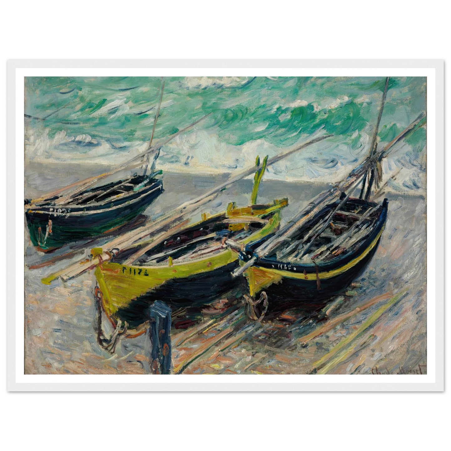 Three Fishing Boats Art Print | Claude Monet - Framed Poster - 30x40 cm / 12x16″ - Black frame