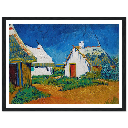 Three white cottages in Saintes-Maries (1888) Art Print | Vincent van Gogh - Framed Poster - 30x40 cm / 12x16″ - Black frame