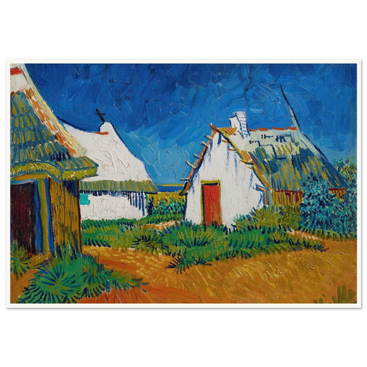 Three white cottages in Saintes-Maries (1888) Art Print | Vincent van Gogh - Framed Poster - 30x40 cm / 12x16″ - Black frame