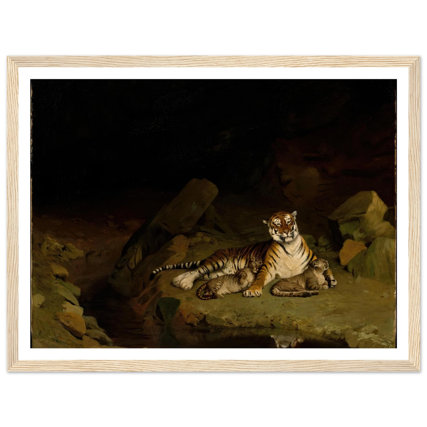 Tiger and Cubs (ca. 1884) Art Print | Jean Leon Gerome - Framed Poster - 30x40 cm / 12x16″ - Black frame