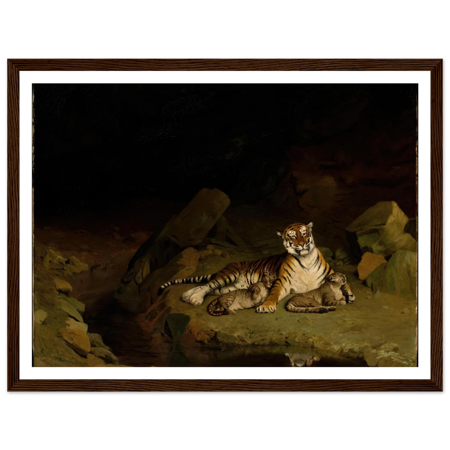 Tiger and Cubs (ca. 1884) Art Print | Jean Leon Gerome - Framed Poster - 30x40 cm / 12x16″ - Black frame