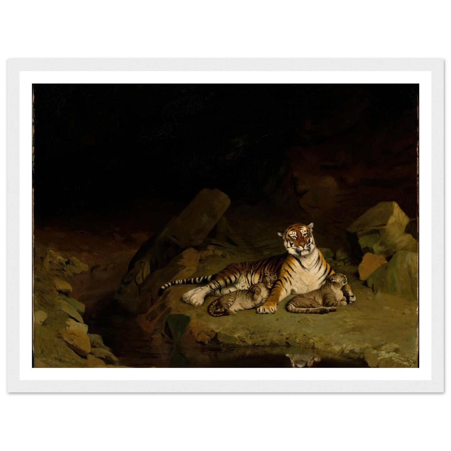 Tiger and Cubs (ca. 1884) Art Print | Jean Leon Gerome - Framed Poster - 30x40 cm / 12x16″ - Black frame