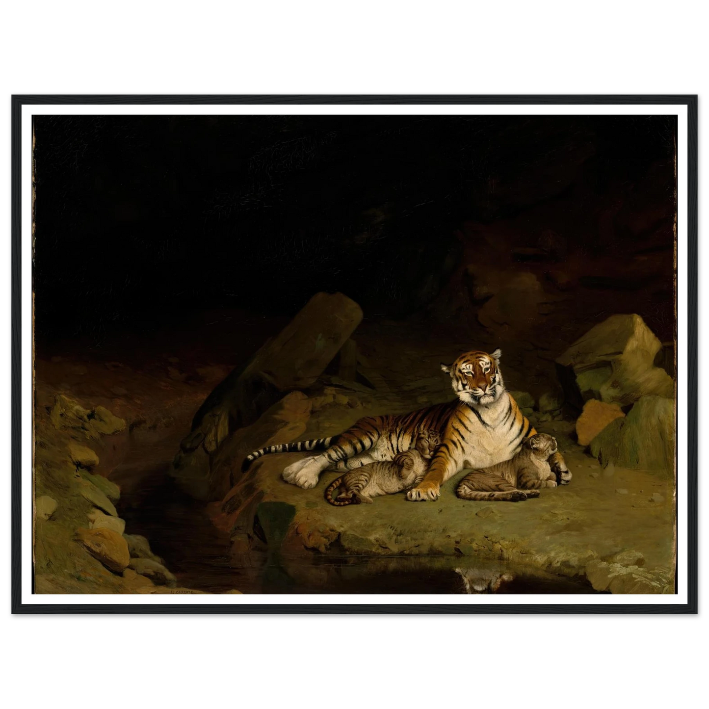 Tiger and Cubs (ca. 1884) Art Print | Jean Leon Gerome - Framed Poster - 30x40 cm / 12x16″ - Black frame