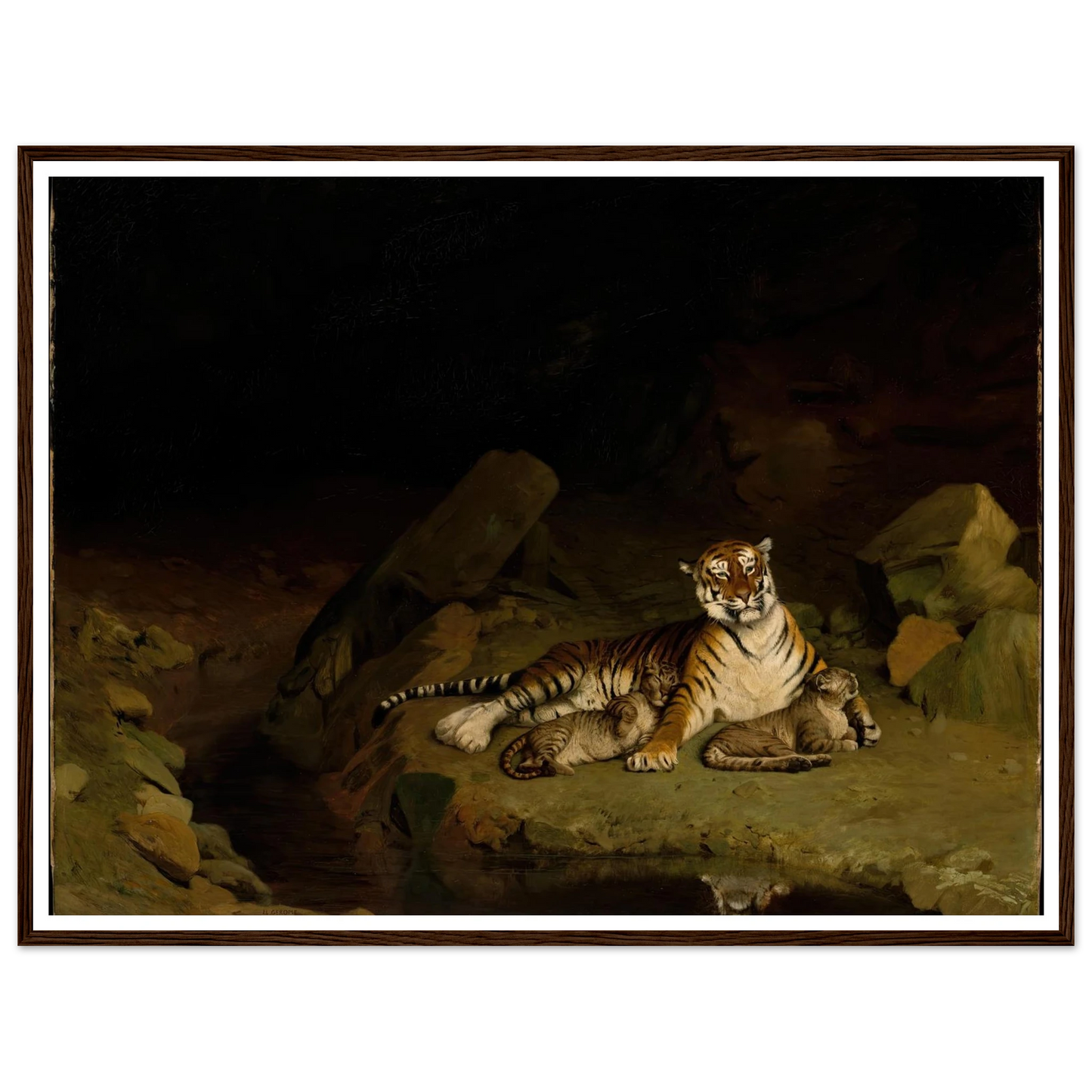 Tiger and Cubs (ca. 1884) Art Print | Jean Leon Gerome - Framed Poster - 30x40 cm / 12x16″ - Black frame