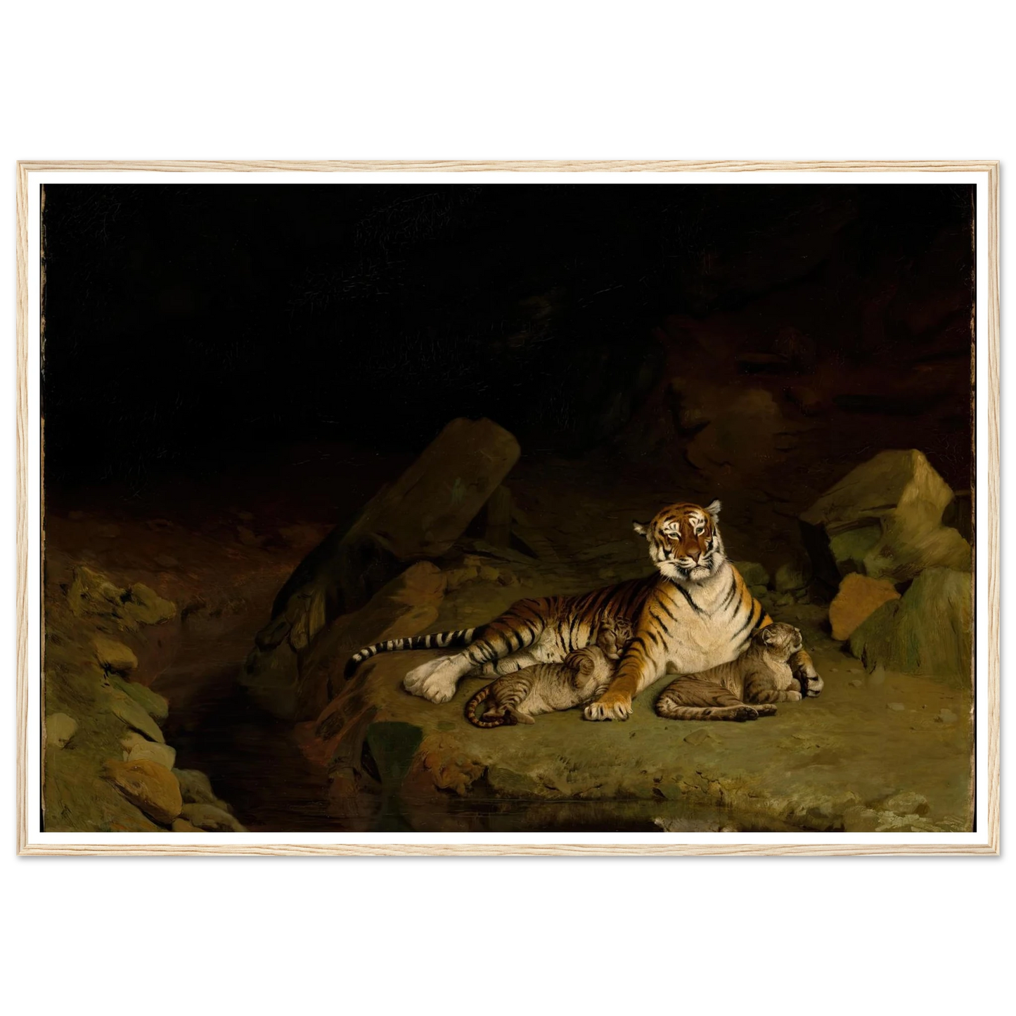 Tiger and Cubs (ca. 1884) Art Print | Jean Leon Gerome - Framed Poster - 30x40 cm / 12x16″ - Black frame