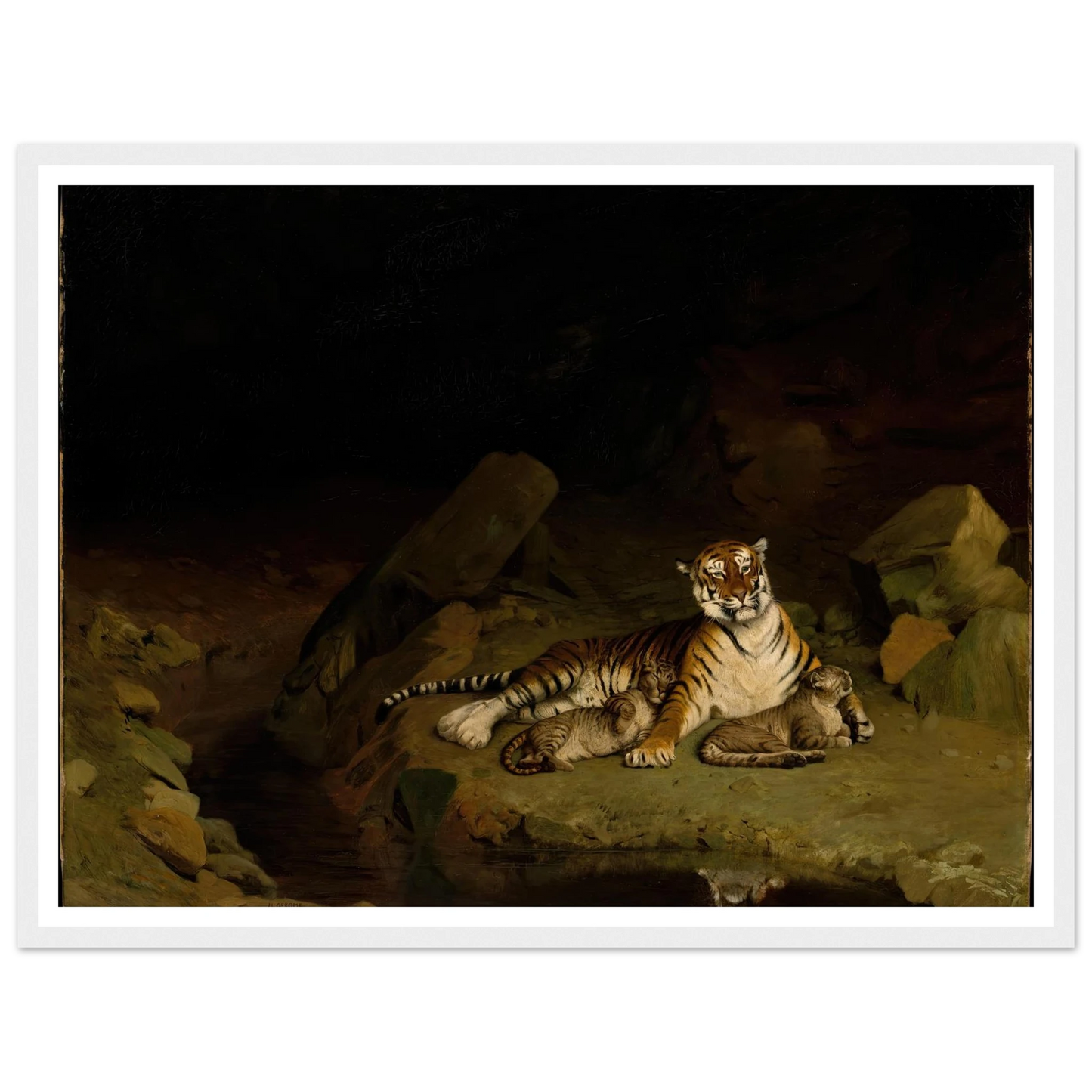 Tiger and Cubs (ca. 1884) Art Print | Jean Leon Gerome - Framed Poster - 30x40 cm / 12x16″ - Black frame