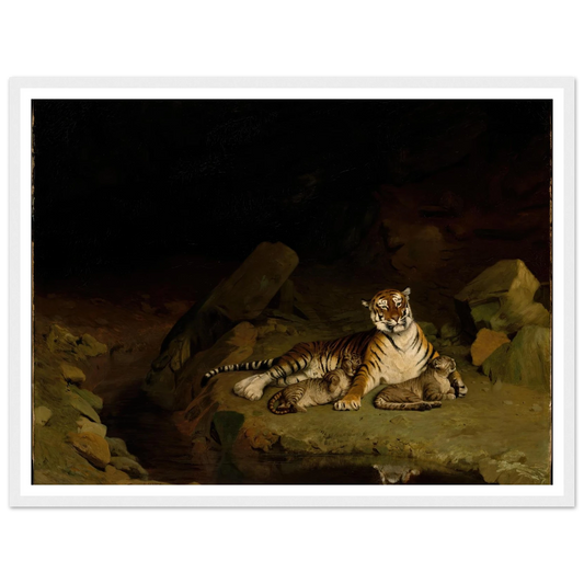 Tiger and Cubs (ca. 1884) Art Print | Jean Leon Gerome - Framed Poster - 30x40 cm / 12x16″ - Black frame