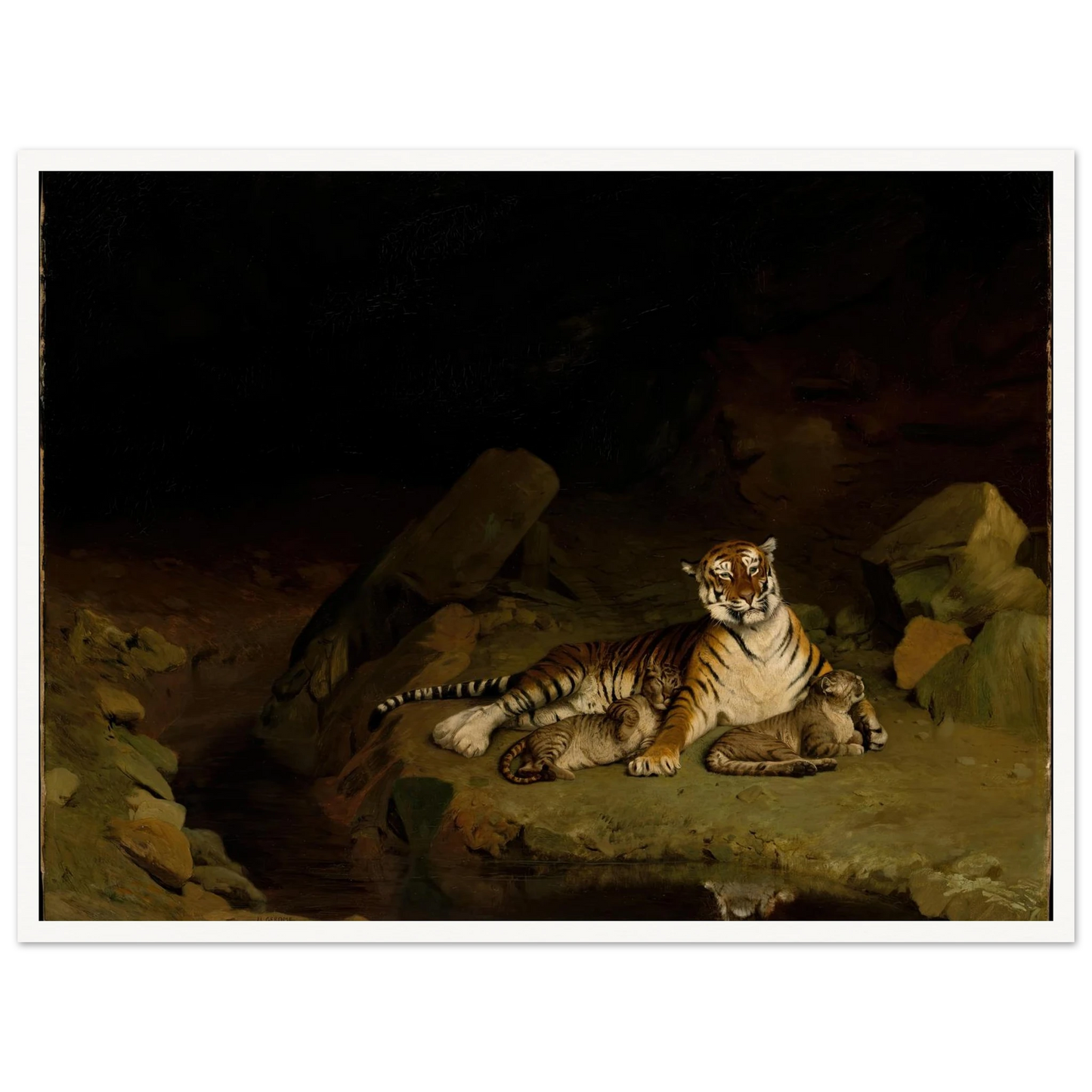 Tiger and Cubs (ca. 1884) Art Print | Jean Leon Gerome - Framed Poster - 30x40 cm / 12x16″ - Black frame