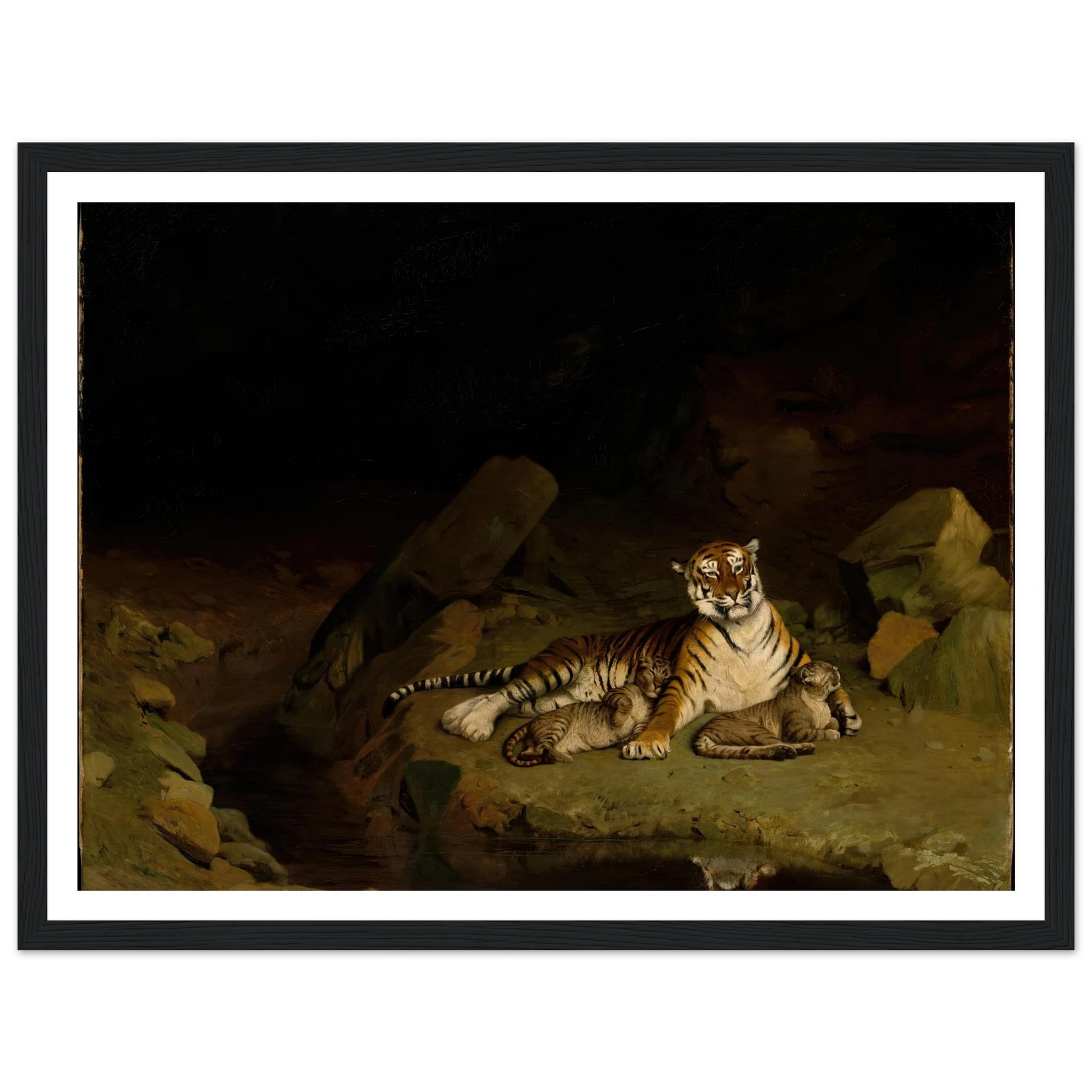 Tiger and Cubs (ca. 1884) Art Print | Jean Leon Gerome - Framed Poster - 30x40 cm / 12x16″ - Black frame