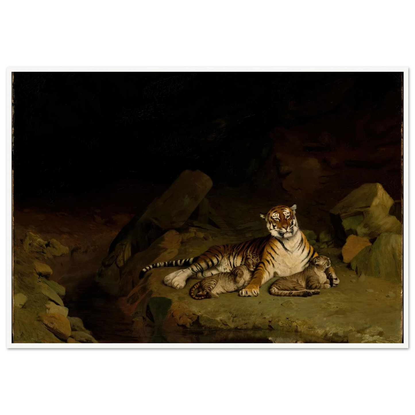 Tiger and Cubs (ca. 1884) Art Print | Jean Leon Gerome - Framed Poster - 30x40 cm / 12x16″ - Black frame