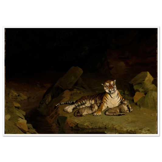 Tiger and Cubs (ca. 1884) Art Print | Jean Leon Gerome - Framed Poster - 30x40 cm / 12x16″ - Black frame