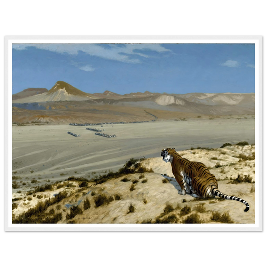 Tiger on the Watch (circa 1888) Art Print | Jean Leon Gerome - Framed Poster - 30x40 cm / 12x16″ - Black frame