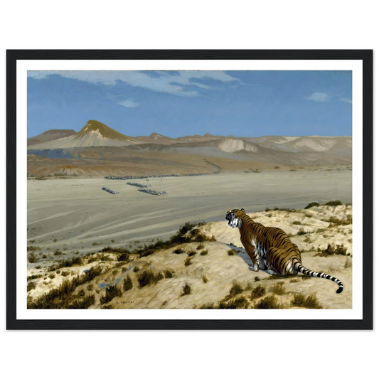Tiger on the Watch (circa 1888) Art Print | Jean Leon Gerome - Framed Poster - 30x40 cm / 12x16″ - Black frame