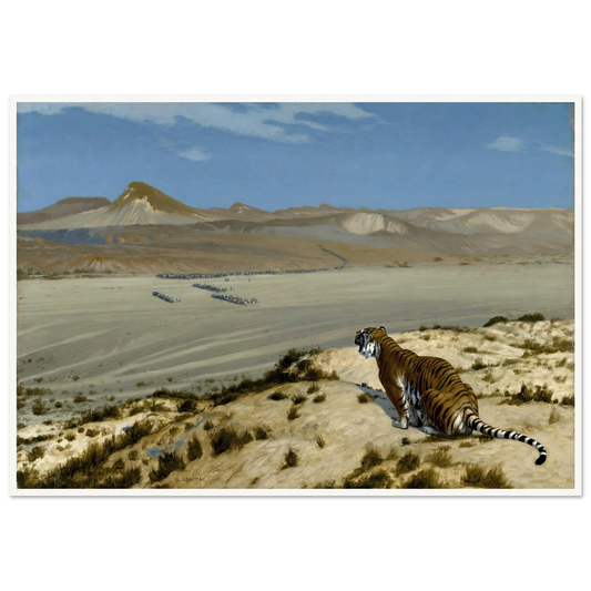 Tiger on the Watch (circa 1888) Art Print | Jean Leon Gerome - Framed Poster - 30x40 cm / 12x16″ - Black frame