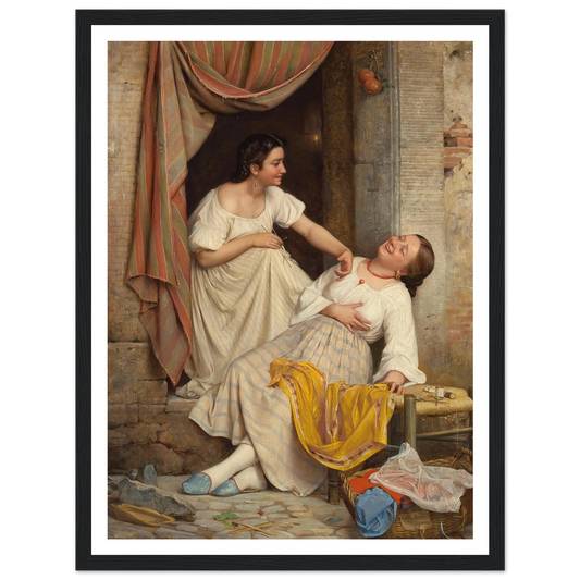 To leende piger (Two smiling girls) (1865) Art Print | Carl Bloch - Framed Poster - 30x40 cm / 12x16″ - Black frame