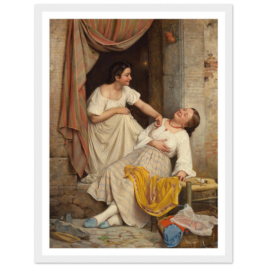 To leende piger (Two smiling girls) (1865) Art Print | Carl Bloch - Framed Poster - 30x40 cm / 12x16″ - Black frame