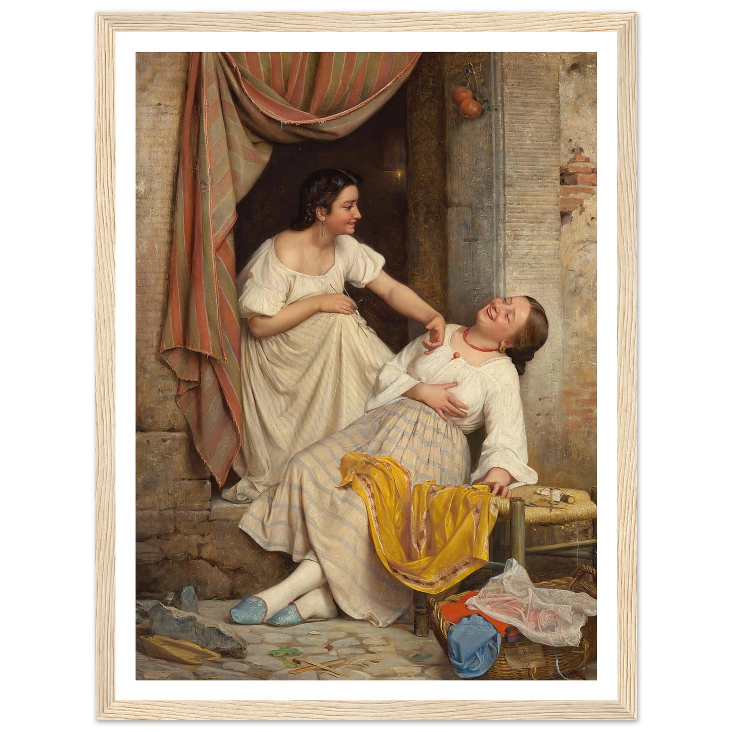 To leende piger (Two smiling girls) (1865) Art Print | Carl Bloch - Framed Poster - 30x40 cm / 12x16″ - Black frame