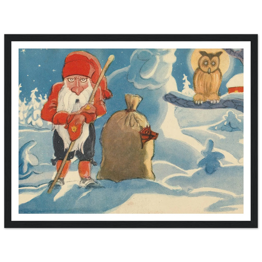 Tomte Guard And The Owl - Framed Poster - 30x40 cm / 12x16″ - Black frame