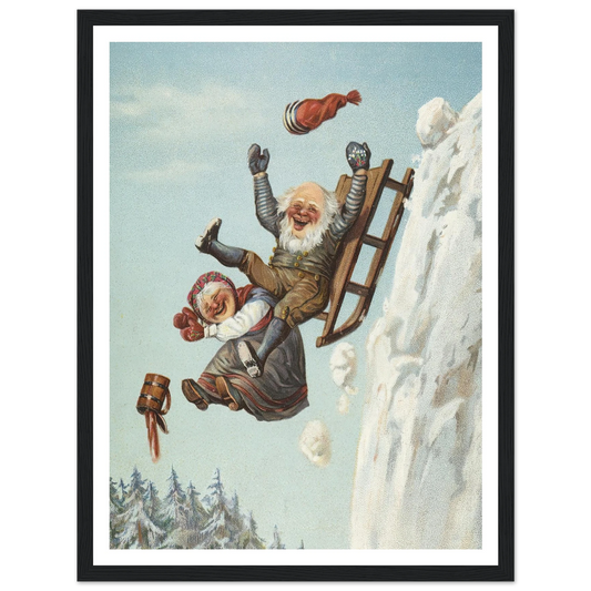 Tomte Sleigh Ride Joy - Framed Poster - 30x40 cm / 12x16″ - Black frame