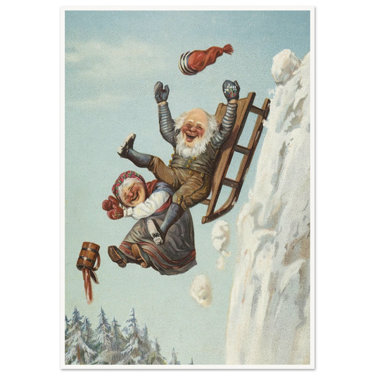 Tomte Sleigh Ride Joy - Framed Poster - 30x40 cm / 12x16″ - Black frame