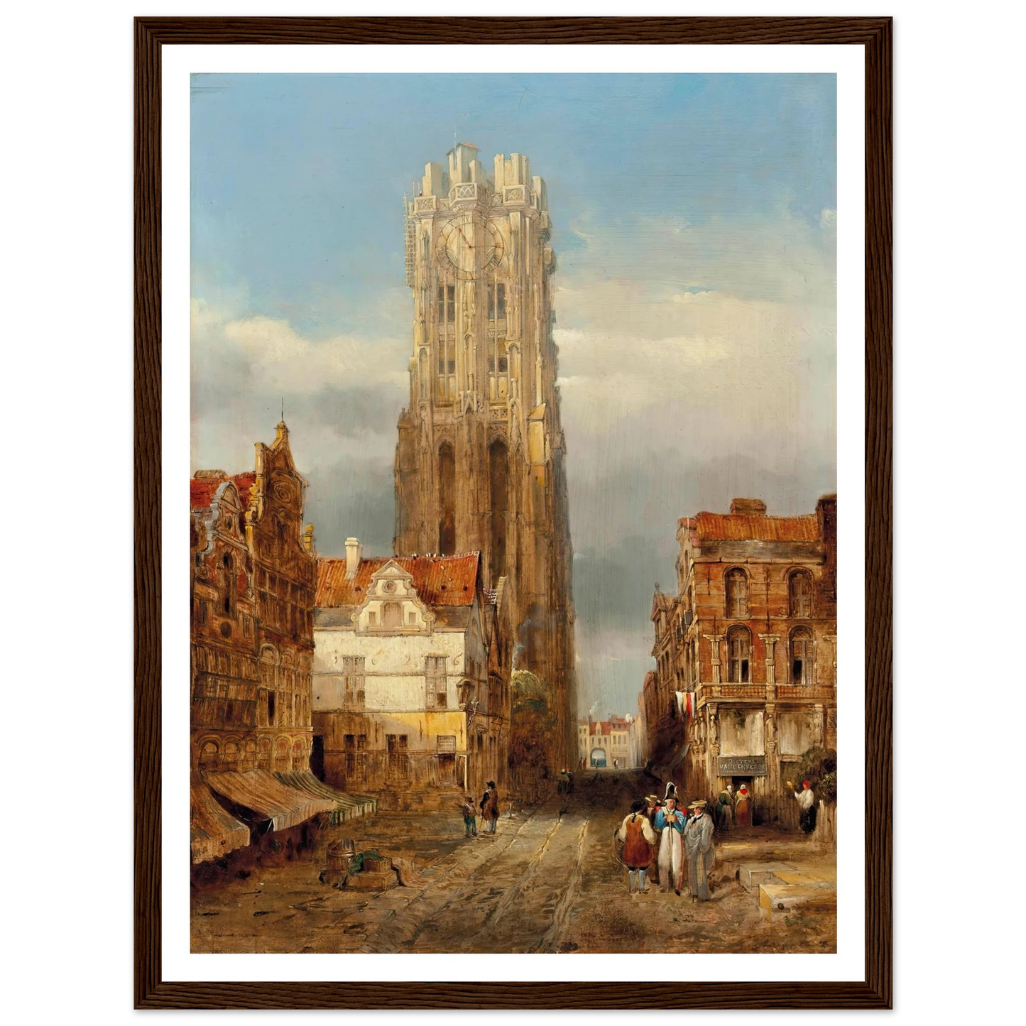 Tower of the church of St Rombouts, Mechelen Art Print | David Roberts - Framed Poster - 30x40 cm / 12x16″ - Black frame