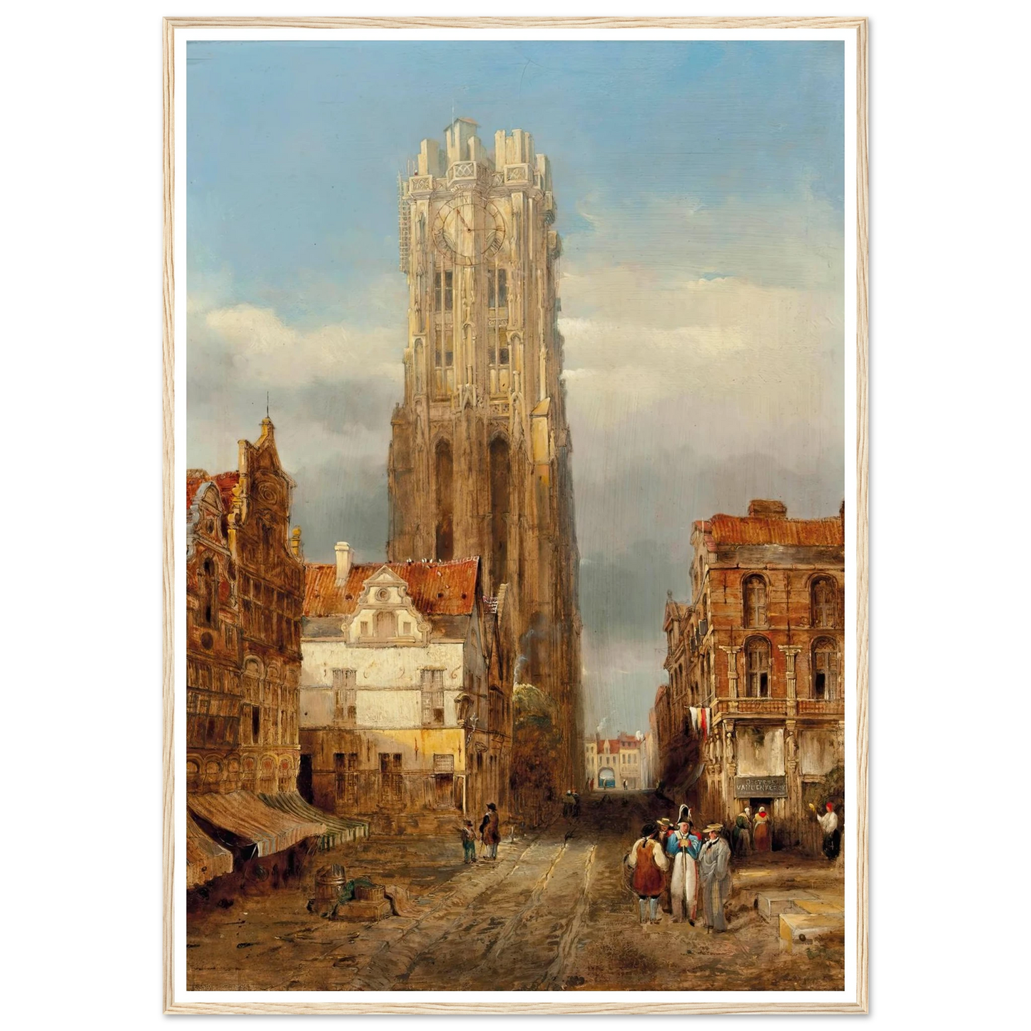 Tower of the church of St Rombouts, Mechelen Art Print | David Roberts - Framed Poster - 30x40 cm / 12x16″ - Black frame