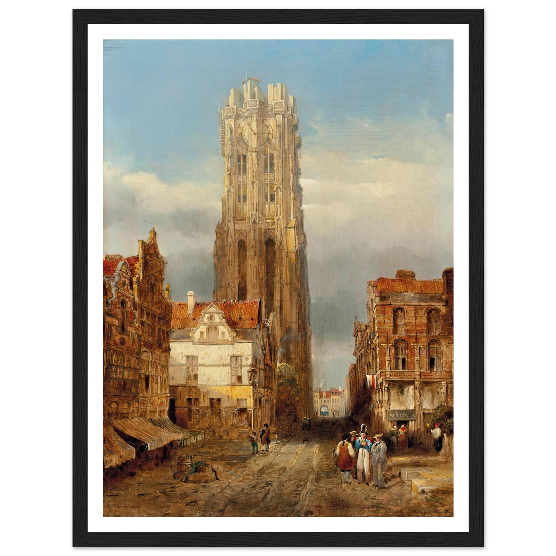 Tower of the church of St Rombouts, Mechelen Art Print | David Roberts - Framed Poster - 30x40 cm / 12x16″ - Black frame