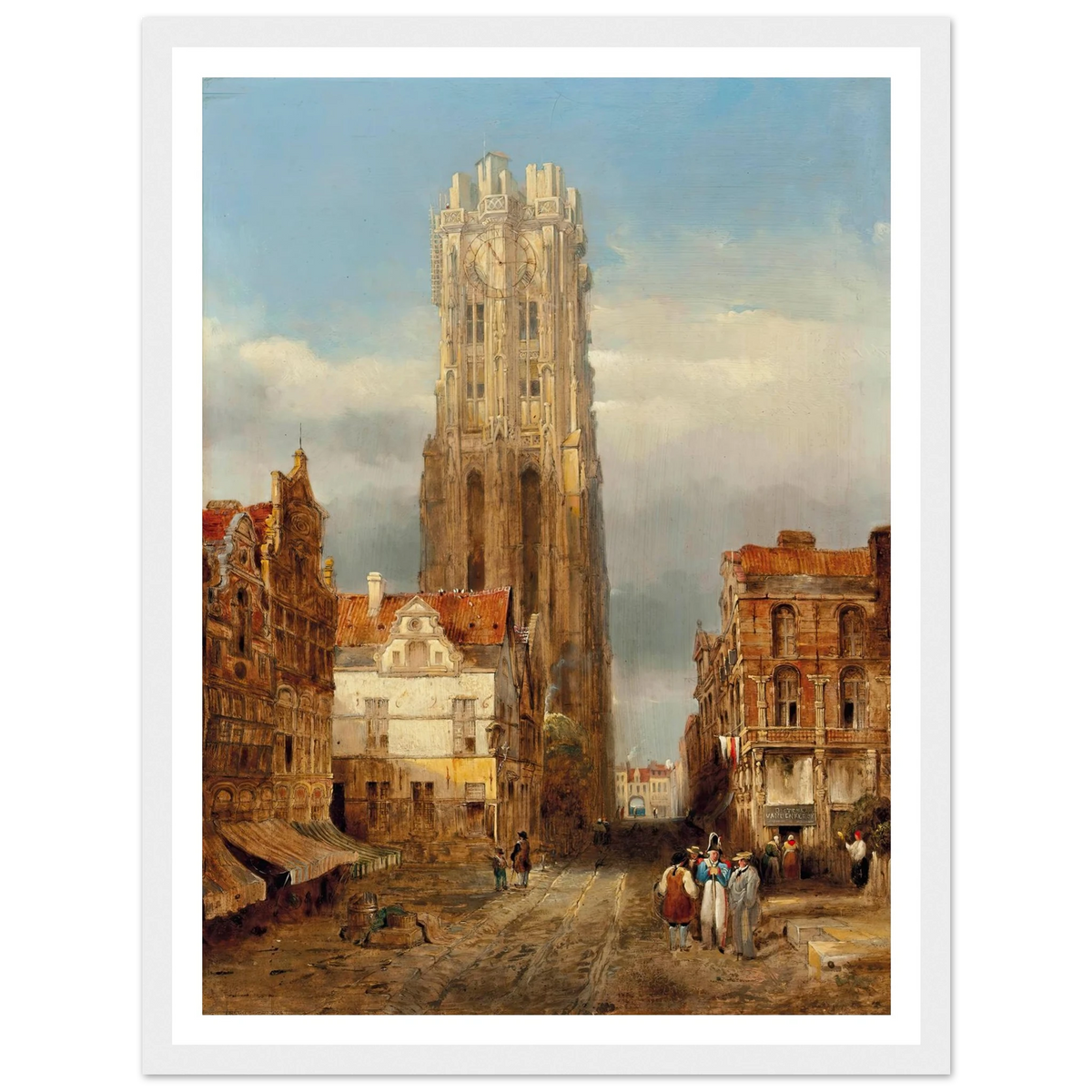 Tower of the church of St Rombouts, Mechelen Art Print | David Roberts - Framed Poster - 30x40 cm / 12x16″ - Black frame