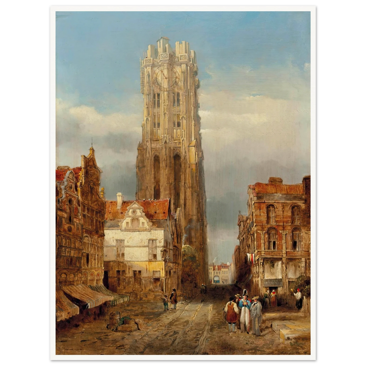 Tower of the church of St Rombouts, Mechelen Art Print | David Roberts - Framed Poster - 30x40 cm / 12x16″ - Black frame