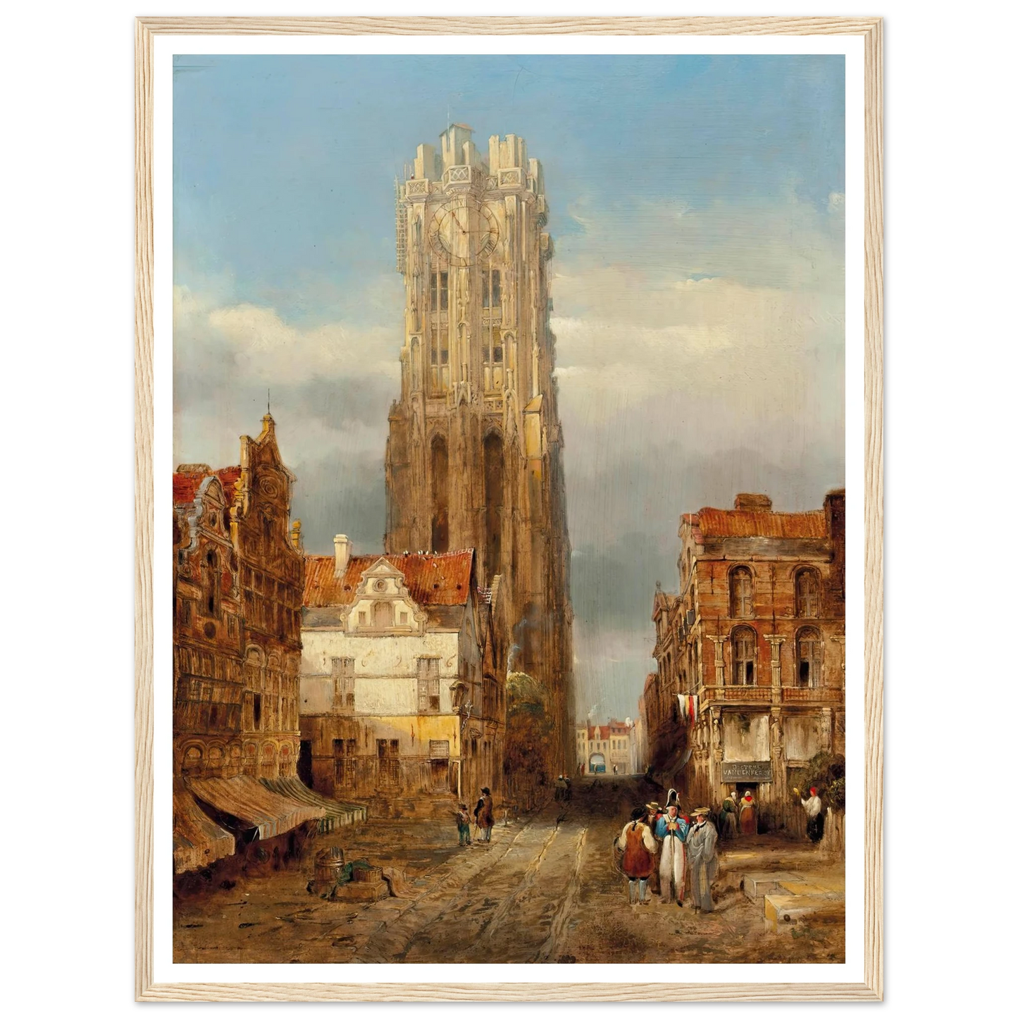 Tower of the church of St Rombouts, Mechelen Art Print | David Roberts - Framed Poster - 30x40 cm / 12x16″ - Black frame
