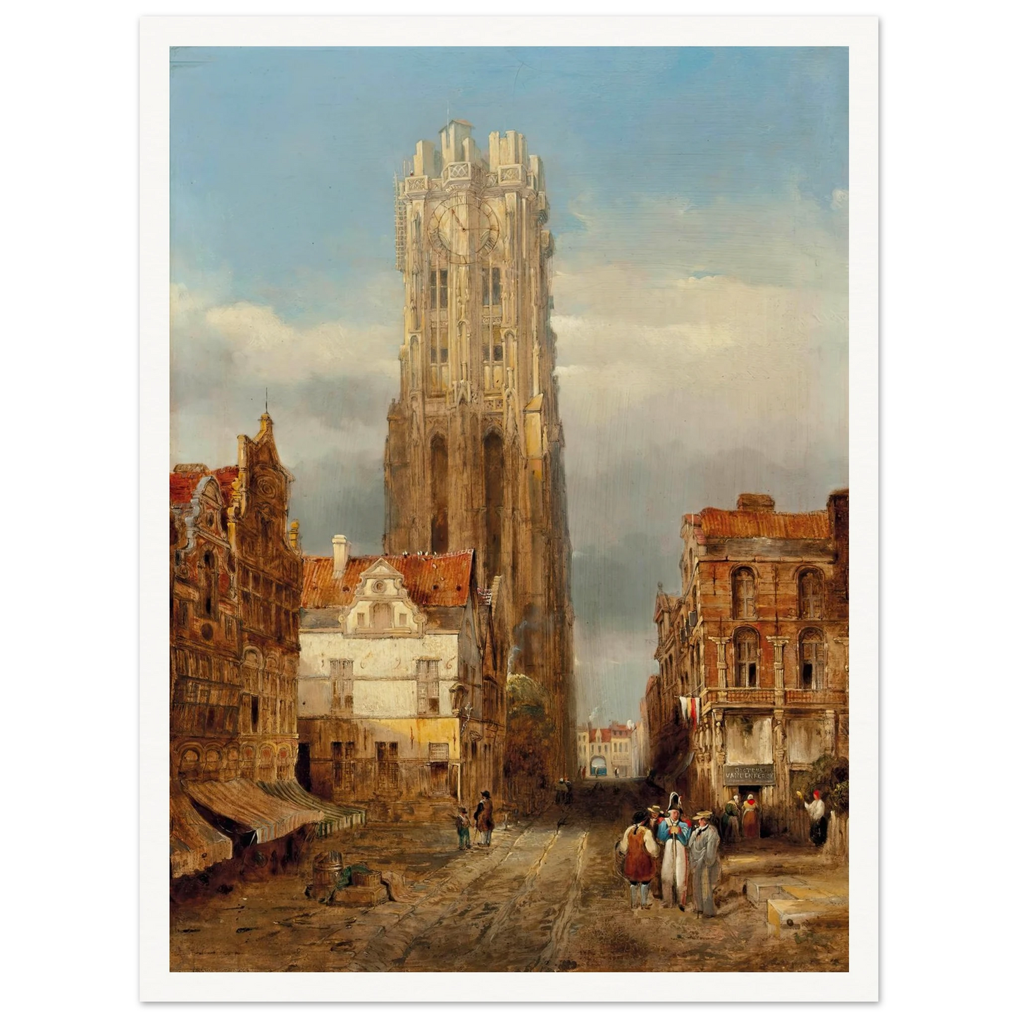 Tower of the church of St Rombouts, Mechelen Art Print | David Roberts - Framed Poster - 30x40 cm / 12x16″ - Black frame