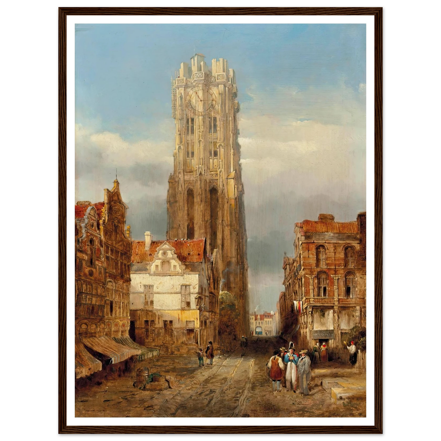 Tower of the church of St Rombouts, Mechelen Art Print | David Roberts - Framed Poster - 30x40 cm / 12x16″ - Black frame