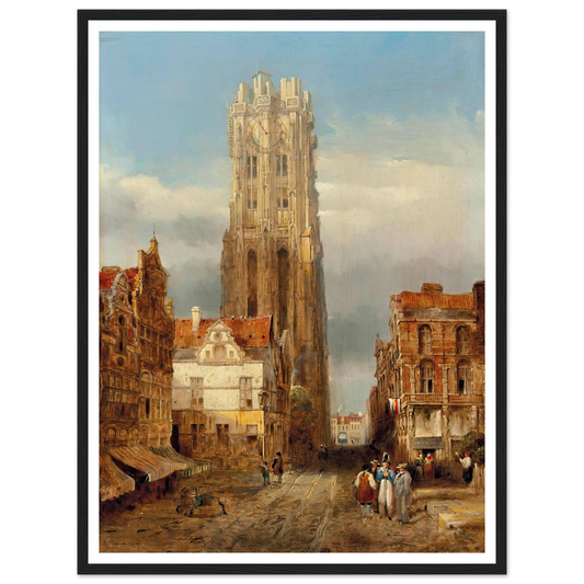 Tower of the church of St Rombouts, Mechelen Art Print | David Roberts - Framed Poster - 30x40 cm / 12x16″ - Black frame