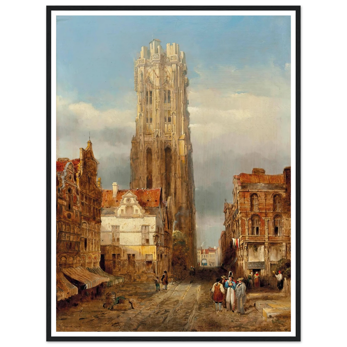 Tower of the church of St Rombouts, Mechelen Art Print | David Roberts - Framed Poster - 30x40 cm / 12x16″ - Black frame