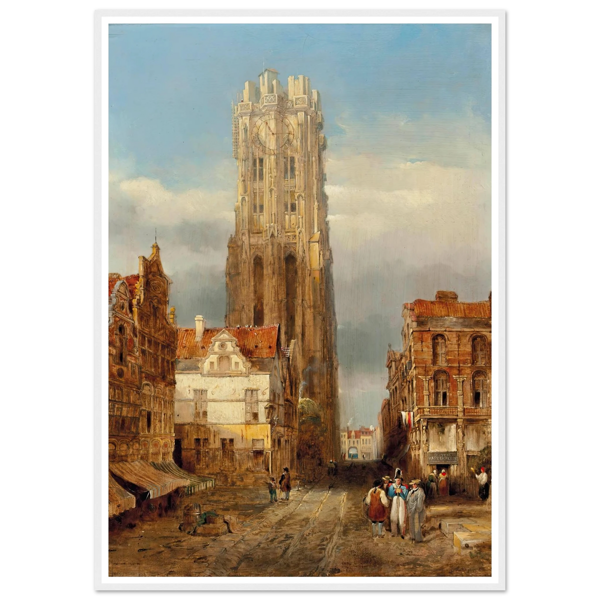 Tower of the church of St Rombouts, Mechelen Art Print | David Roberts - Framed Poster - 30x40 cm / 12x16″ - Black frame
