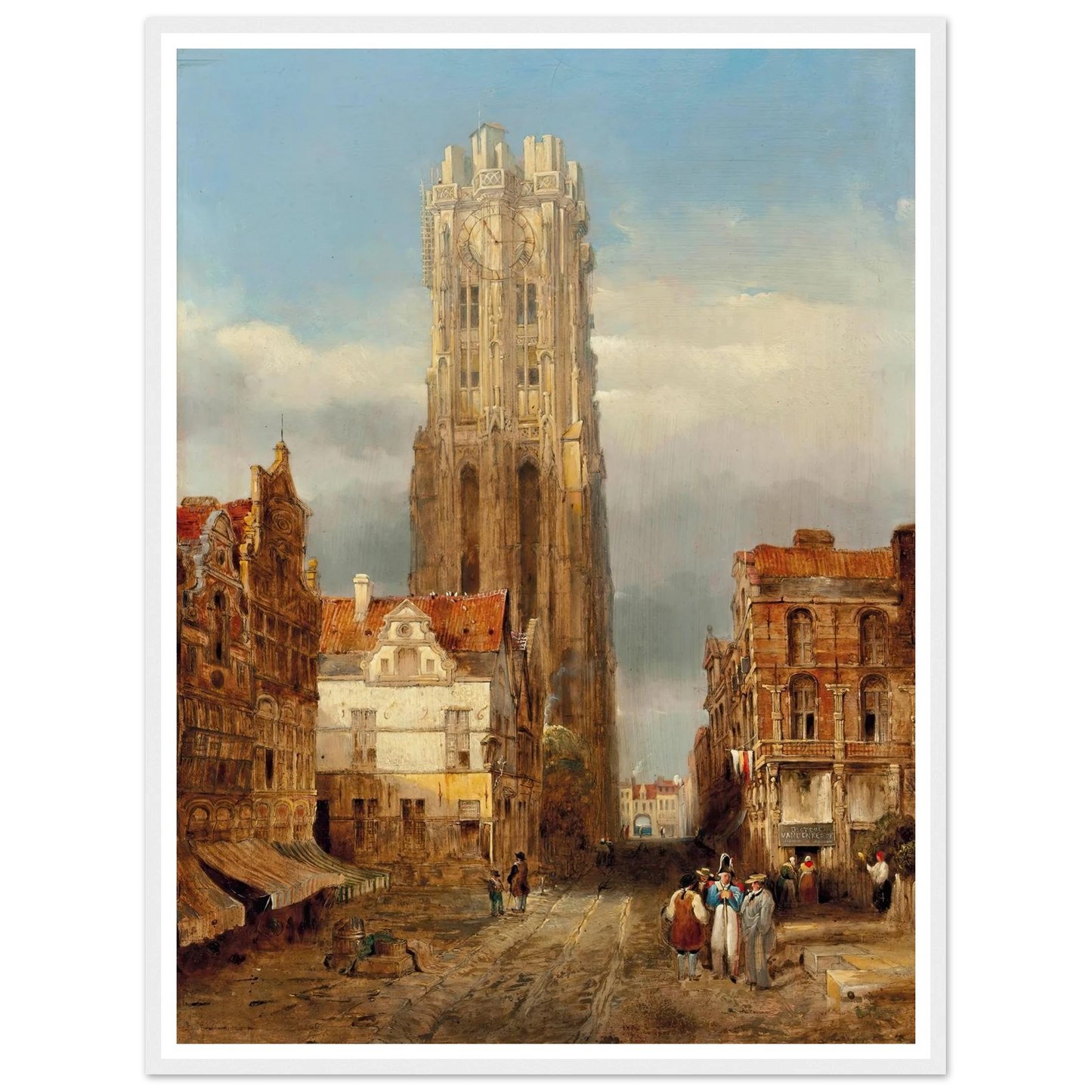 Tower of the church of St Rombouts, Mechelen Art Print | David Roberts - Framed Poster - 30x40 cm / 12x16″ - Black frame