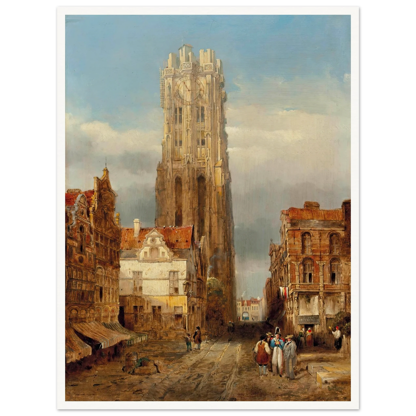 Tower of the church of St Rombouts, Mechelen Art Print | David Roberts - Framed Poster - 30x40 cm / 12x16″ - Black frame