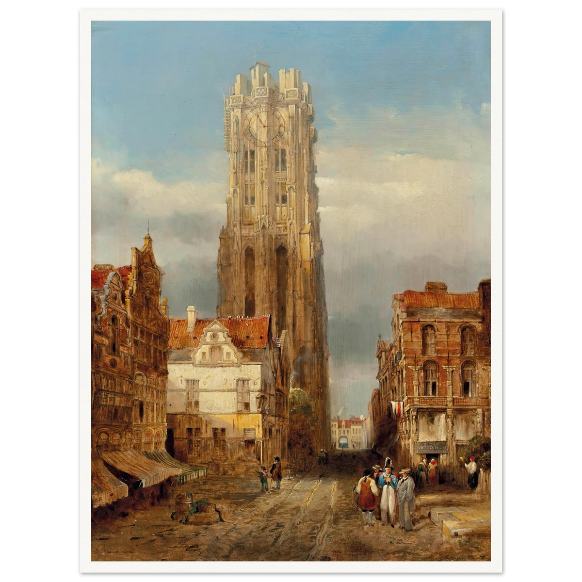 Tower of the church of St Rombouts, Mechelen Art Print | David Roberts - Framed Poster - 30x40 cm / 12x16″ - Black frame