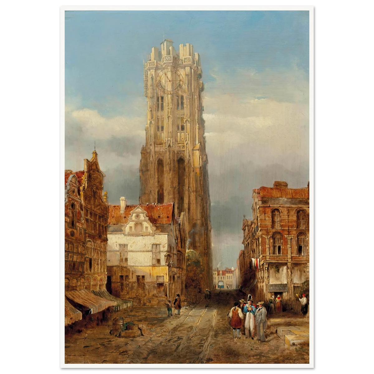Tower of the church of St Rombouts, Mechelen Art Print | David Roberts - Framed Poster - 30x40 cm / 12x16″ - Black frame