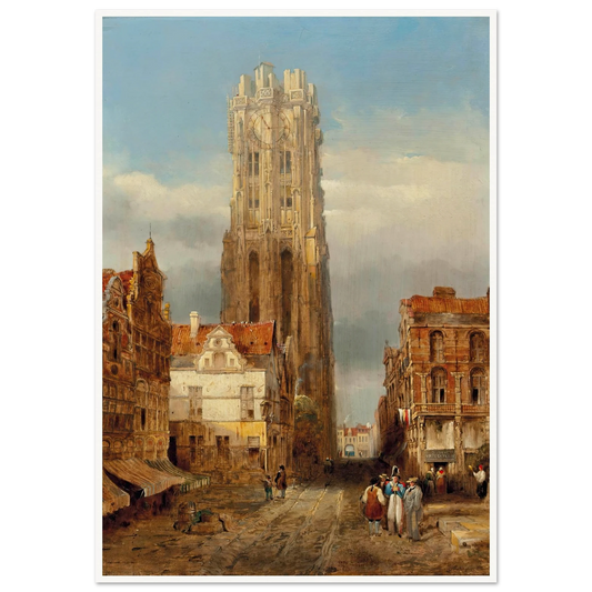 Tower of the church of St Rombouts, Mechelen Art Print | David Roberts - Framed Poster - 30x40 cm / 12x16″ - Black frame