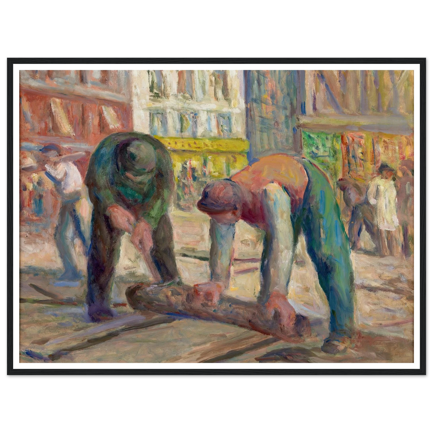 Travaux sur la chaussée, les charpentiers (1930-1935) Art Print | Maximilien Luce - Framed Poster - 30x40 cm / 12x16″ - Black frame