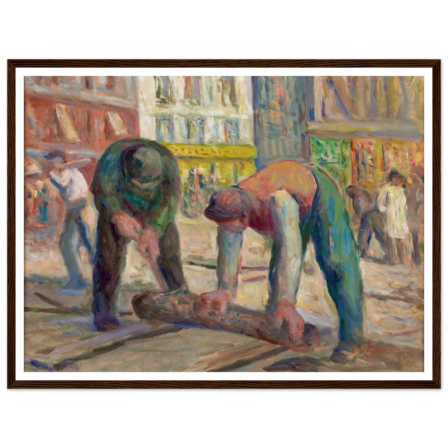 Travaux sur la chaussée, les charpentiers (1930-1935) Art Print | Maximilien Luce - Framed Poster - 30x40 cm / 12x16″ - Black frame