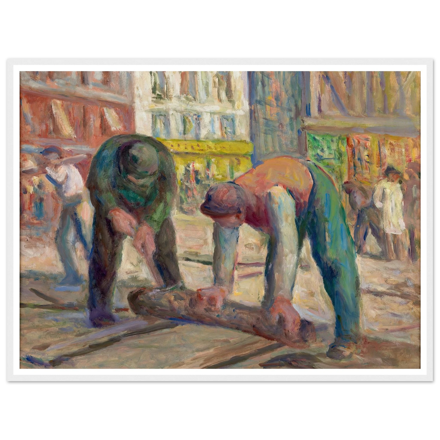 Travaux sur la chaussée, les charpentiers (1930-1935) Art Print | Maximilien Luce - Framed Poster - 30x40 cm / 12x16″ - Black frame